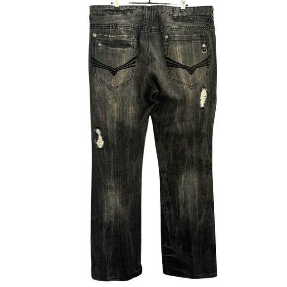 Guess Jeans Rolland Low Bootcut 38 Black Distressed Button Fly 90s Y2K Hip Hop - Picture 2 of 16